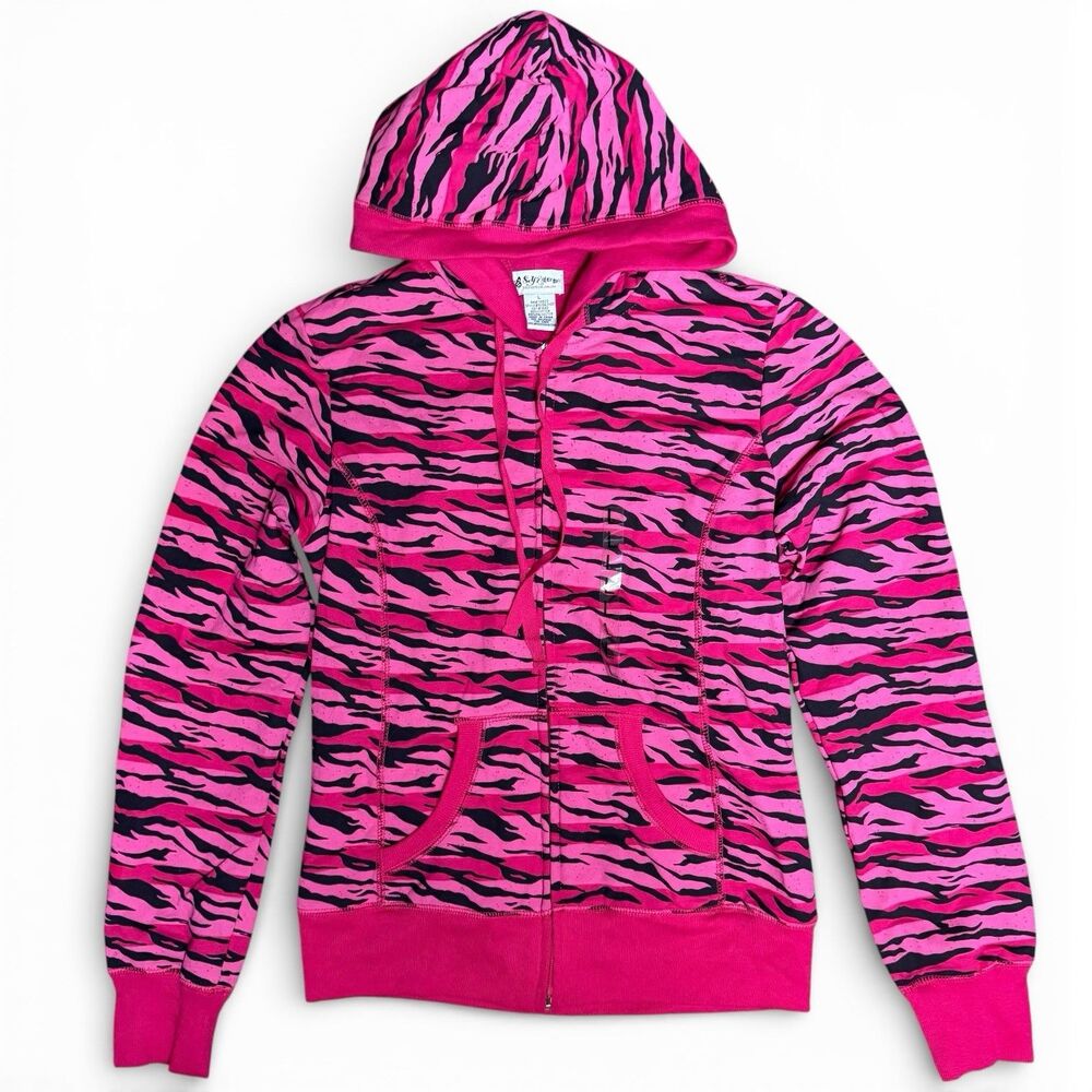 Y2k Abbey Dawn Inspired Zebra Hoodie Pink Black Junior Size L Skater Punk Trashy
